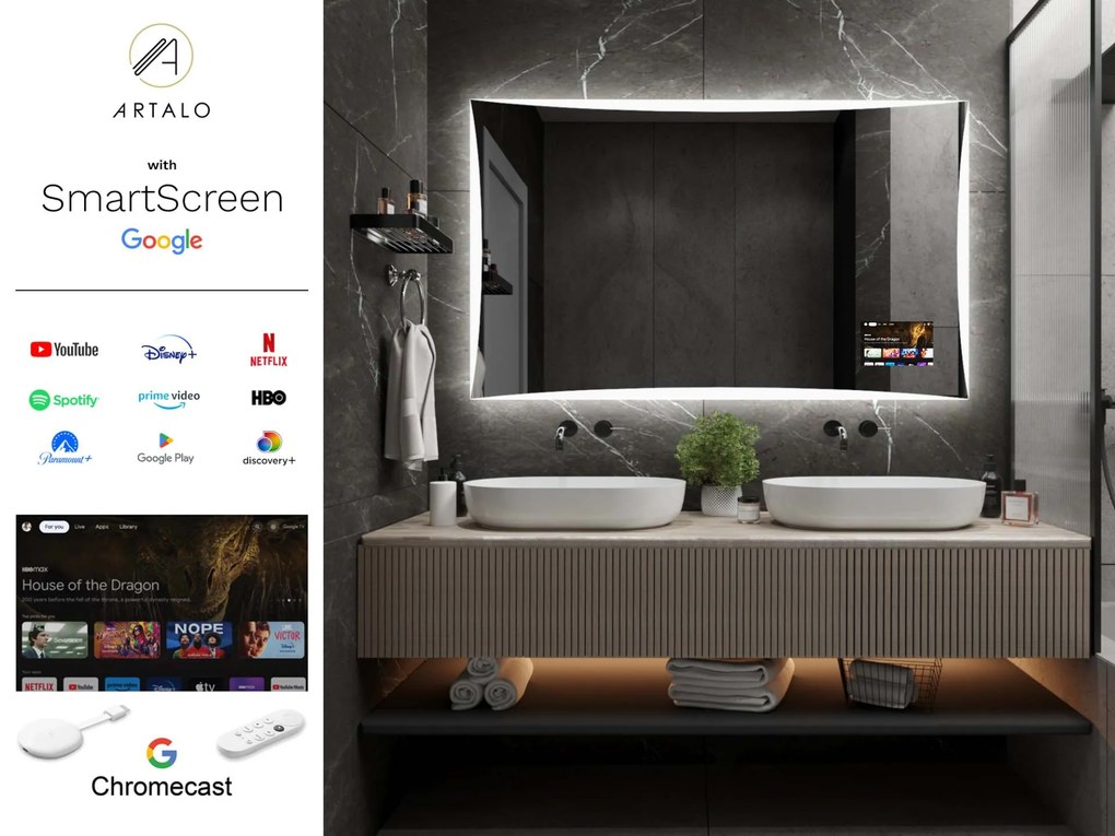 Espelho LED SMART com iluminação M5 + SmartScreen with Google Chromecast