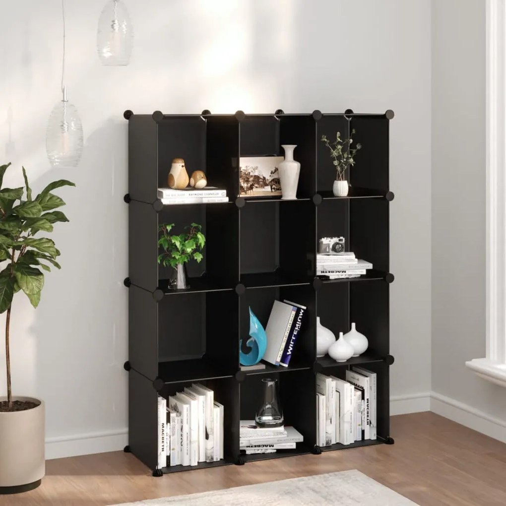 340546 vidaXL Organizador de arrumação com 12 cubos PP preto
