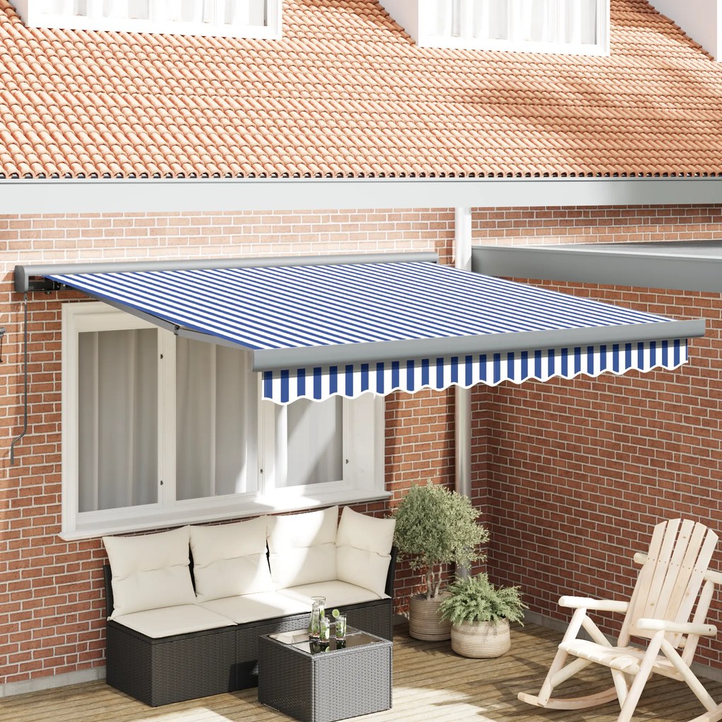 vidaXL Toldo Retrátil Manual Azul e Branco 300x250 cm