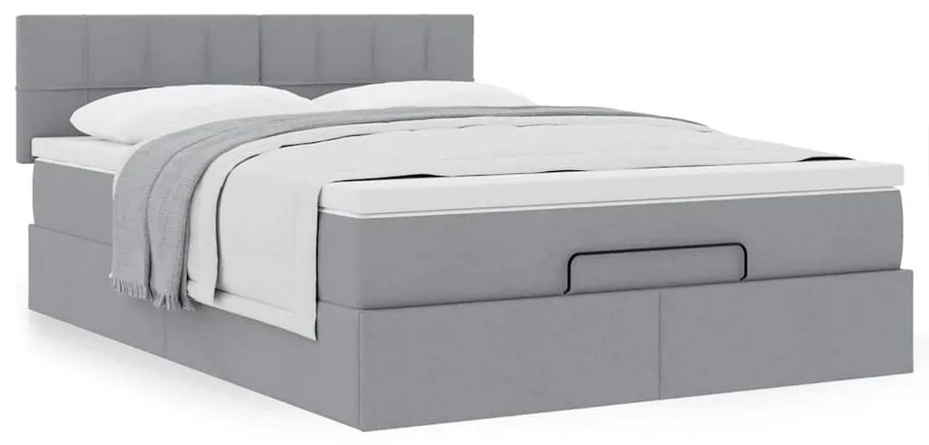 Cama otomana com colchão 140x190 cm tecido cinzento claro