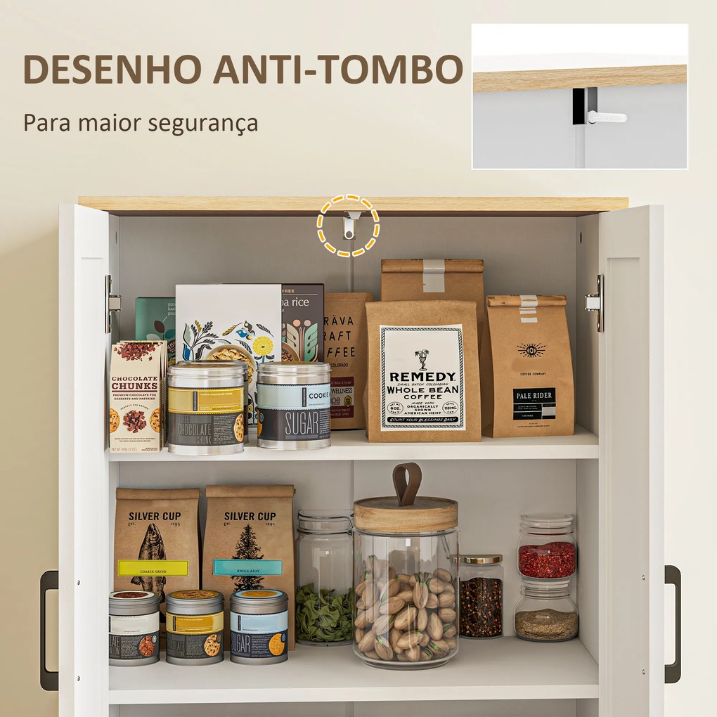 Armário de Cozinha com Prateleiras Ajustáveis Portas em Vime e Sistema Anti-Tombo 60x30x170 com Branco