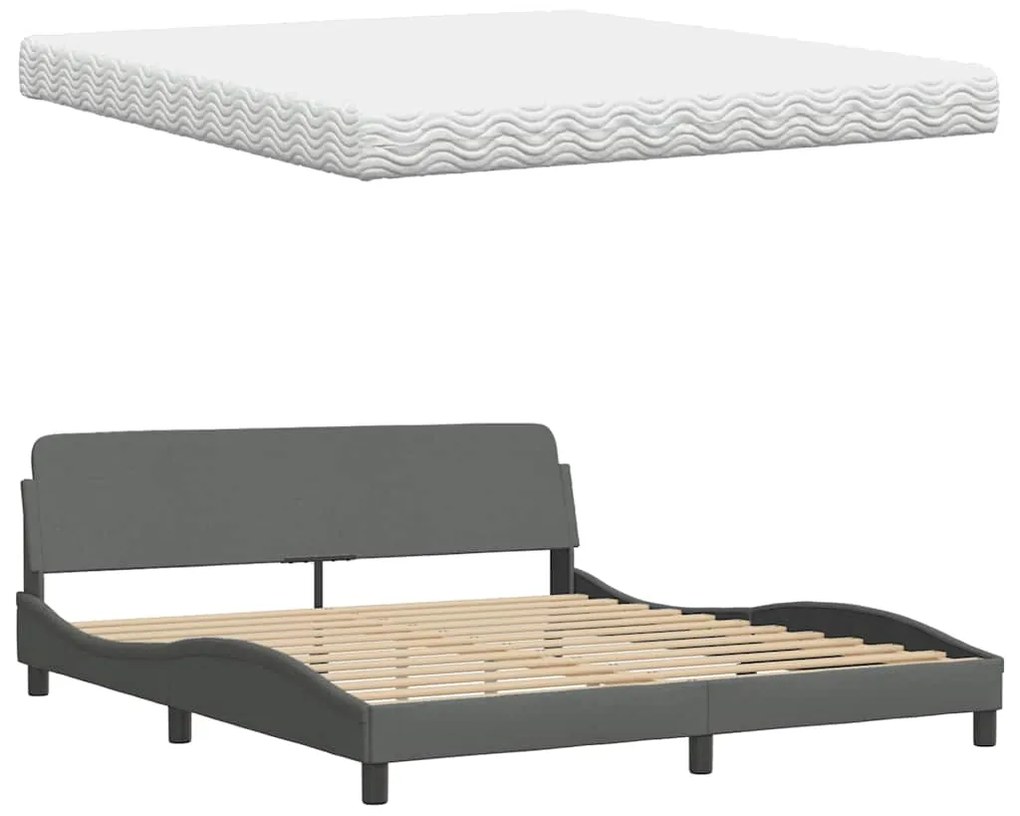 Cama com colchão 180x200 cm tecido cinzento-escuro