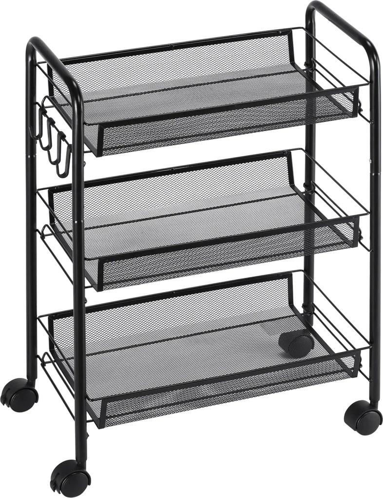 HOMCOM Carrinho de Cozinha em Aço com 3 Cestos e Rodas, Suporta 9 kg, Cozinha, Casa de Banho e Lavandaria 45x26,5x63 cm,  Preto | Aosom Portugal