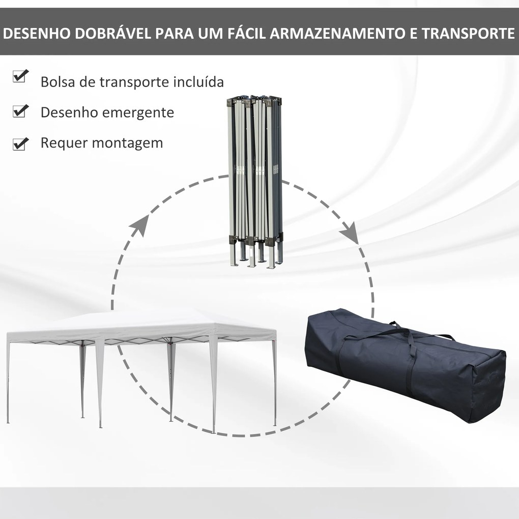 Outsunny Tenda Dobrável 6x3 Tenda de Jardim Portátil com Bolsa de Transporte Tecido Oxford Estrutura de Aço para Exterior Festas Acampamento Branco