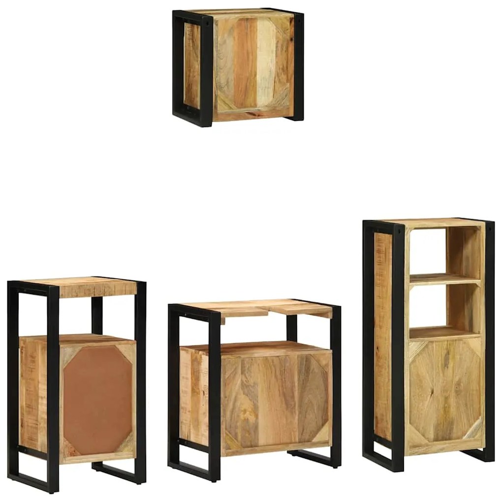Conjunto de Móveis para Banheiro 4 pcs Madeira de manga maciça