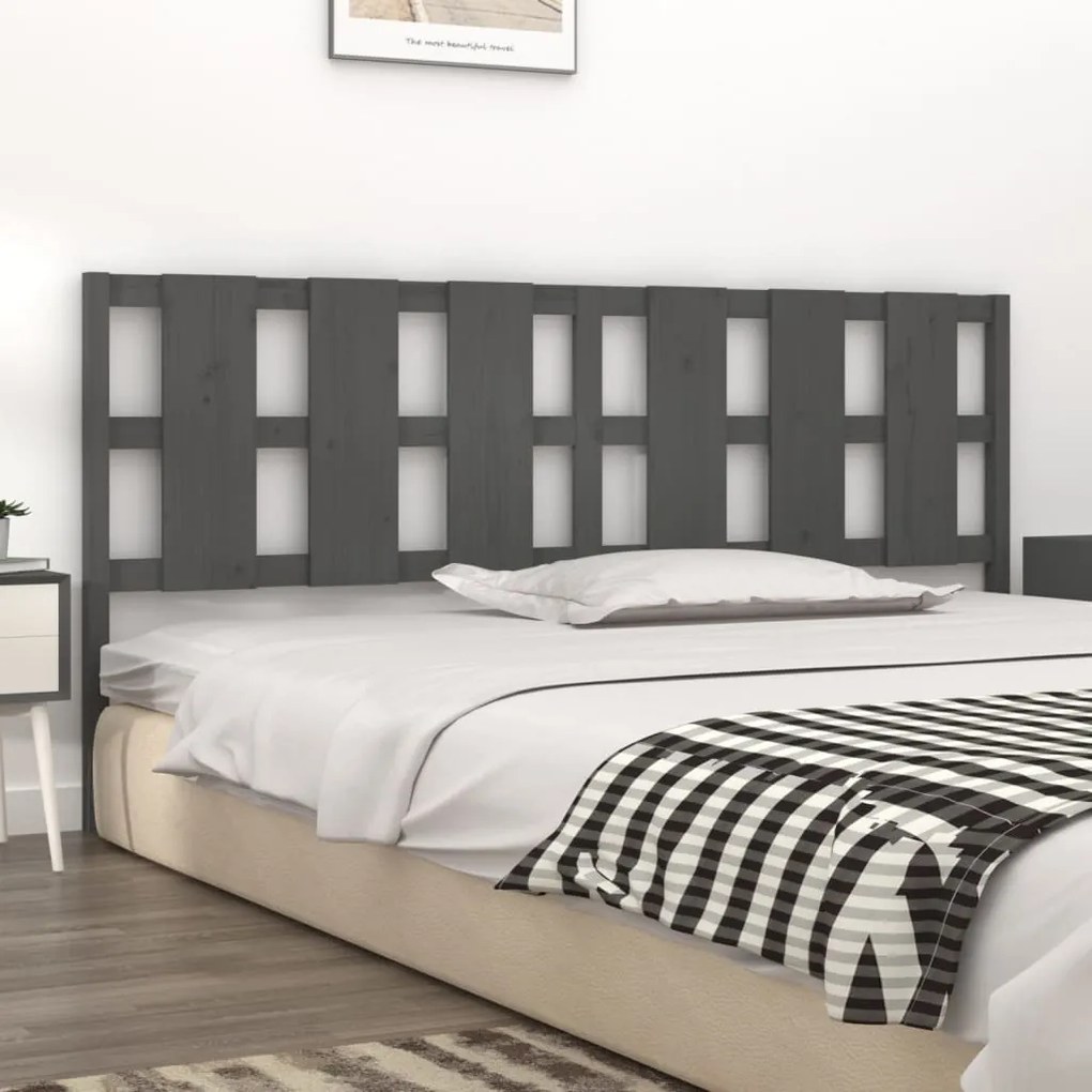Cabeceira de cama 125,5x4x100 cm pinho maciço cinzento