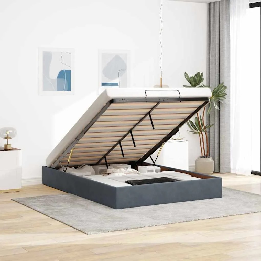 vidaXL Estrutura de cama otomana sem colchão 140x200cm cinzento escuro
