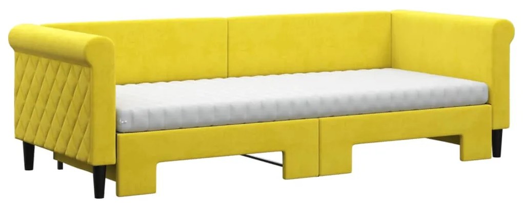 Sofá-cama com gavetão e colchões 80x200 cm veludo amarelo