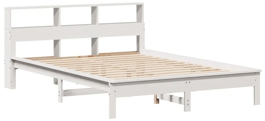 Cama com estante sem colchão 140x200 cm pinho maciço branco