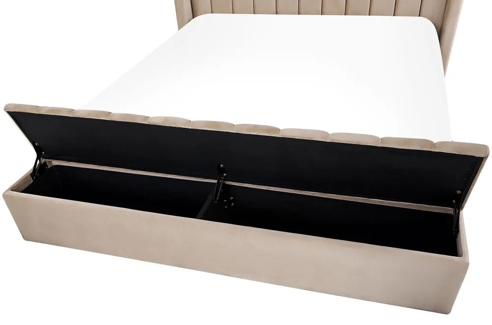 Cama de casal com arrumação em veludo creme 180 x 200 cm NOYERS Beliani