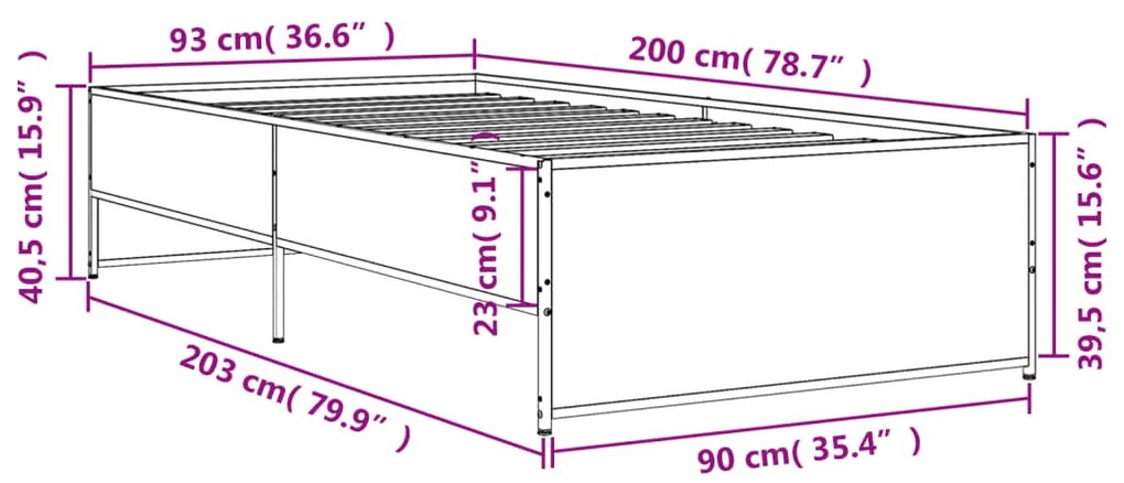 Estrutura de cama derivados de madeira e metal cinzento sonoma