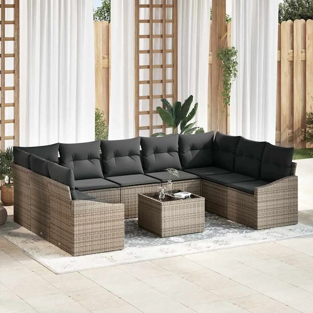 vidaXL Conjunto de Jantar de Jardim com 9 Peças e Almofadas em Rattan Poliéster Preto