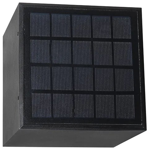 Candeeiro de parede exterior preto com luz regulável e sensor solar - Charlotte