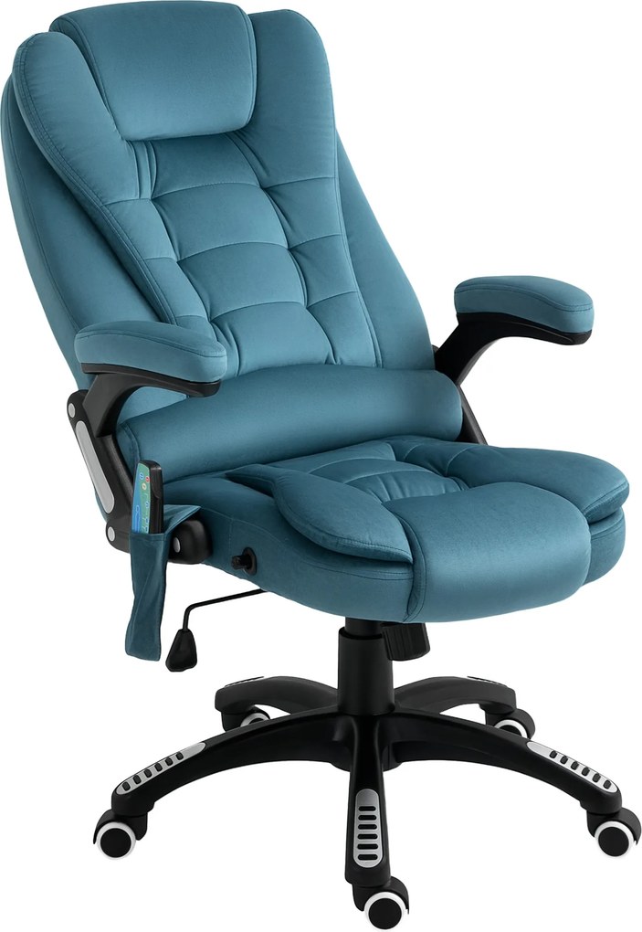 Cadeira de Escritório com 6 Pontos de Massagem Reclinável até 130° com Função de Aquecimento 68x72x110-120 cm Azul