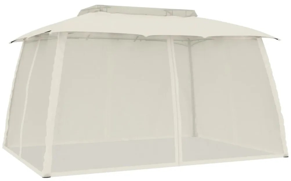 Gazebo c/ teto duplo/paredes de malha 3,93x2,93 m aço creme