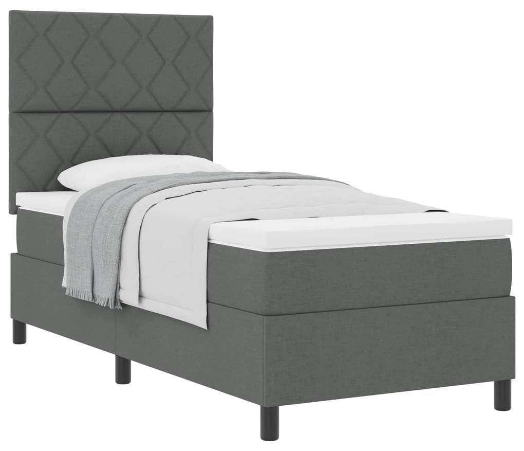 vidaXL Cama Box com colchão Cinza Escuro 100 x 200 cm tecido