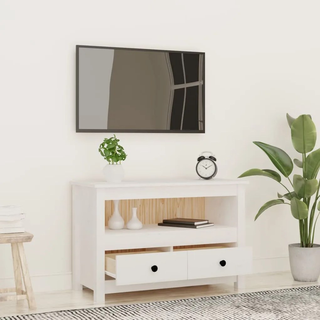 Móvel de TV 79x35x52 cm madeira de pinho maciça branco