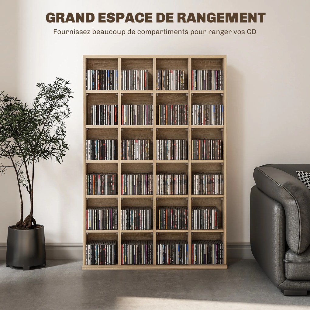 Móvel multimédia com capacidade para 456 CDs/336 DVDs - estante de madeira com prateleiras ajustáveis, 89 x 130,5 cm, madeira natural