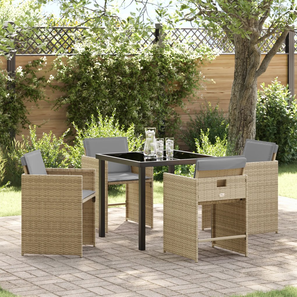 vidaXL Conjunto de Jantar de Jardim com Almofadas Bege Vime PE