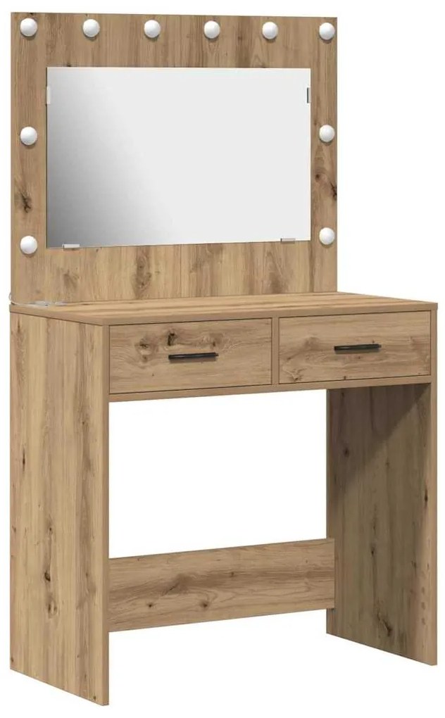 Mesa de Maquiagem com Luzes LED Carvalho Artesanal 78,5x41x135 cm