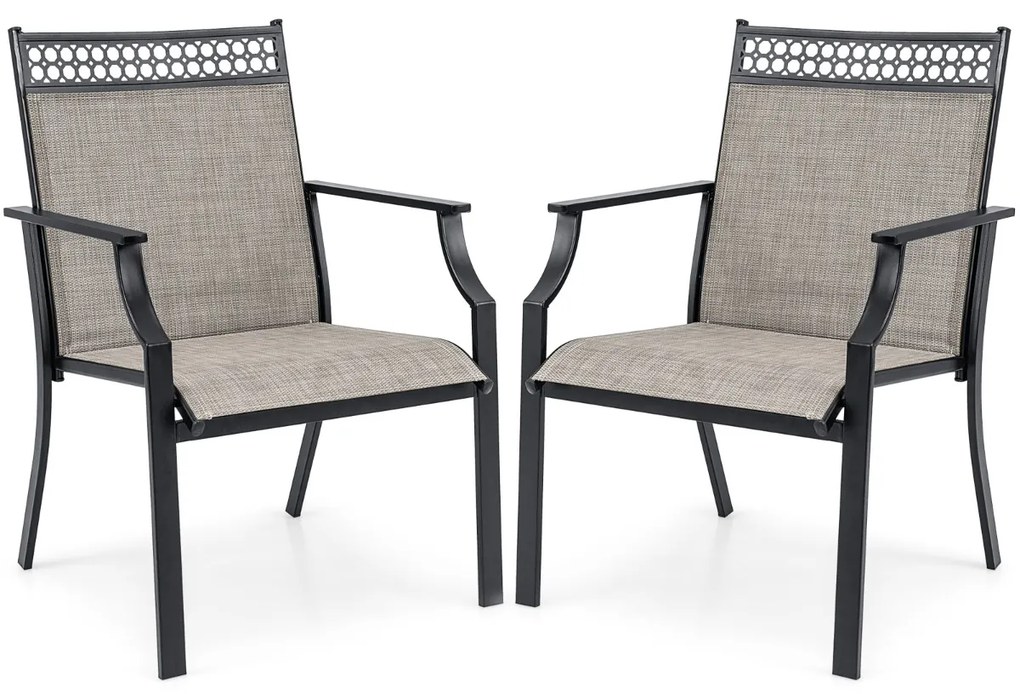 Conjunto de 2 cadeiras de jardim com tecido de secagem rápida e estrutura de metal, cadeiras de pátio cinza
