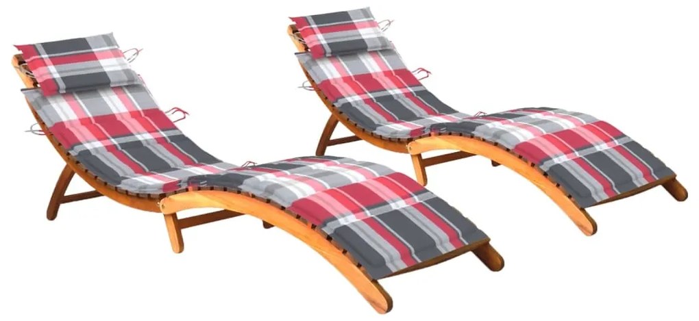 vidaXL Espreguiçadeiras com almofadões 2 pcs madeira de acácia maciça