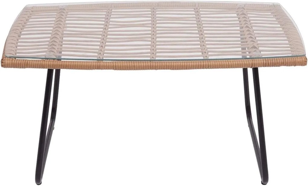 Mesa de Centro de Jardim LEBENG – 90x50x42 cm – Metal, Ratán e Vidro T