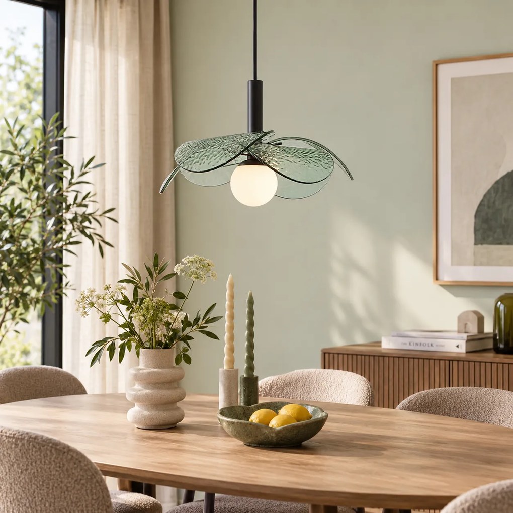 Candeeiro Pendente de Design Preto com Vidro Verde - Kemner