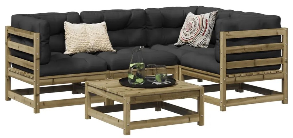 vidaXL 5 pcs conjunto sofás de jardim c/ almofadões pinho impregnado