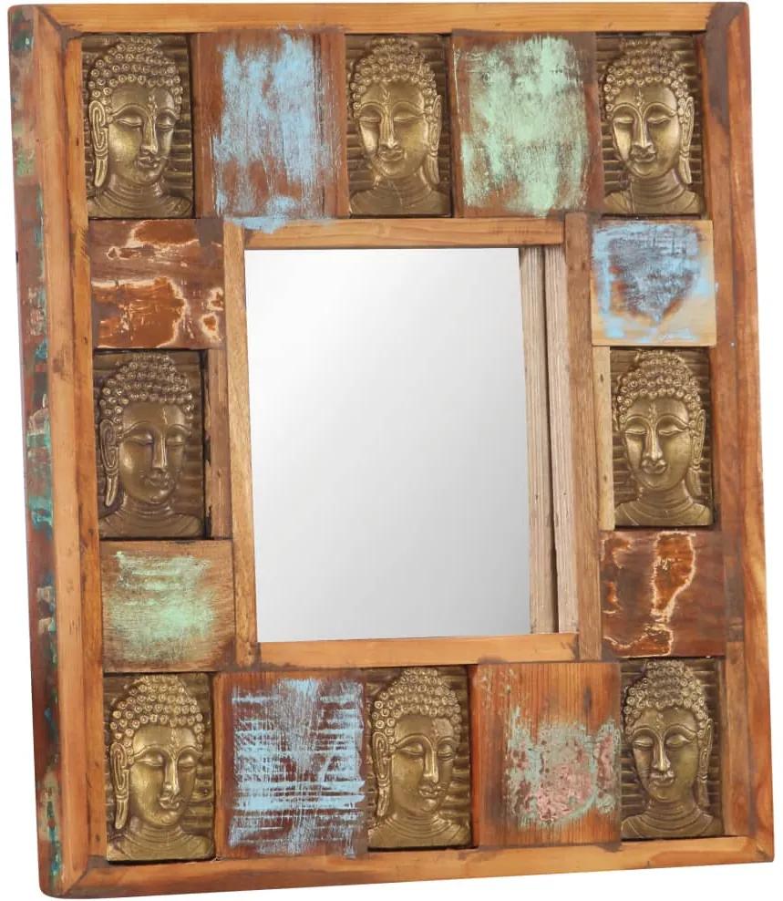Espelho com budas 50x50 cm madeira recuperada maciça