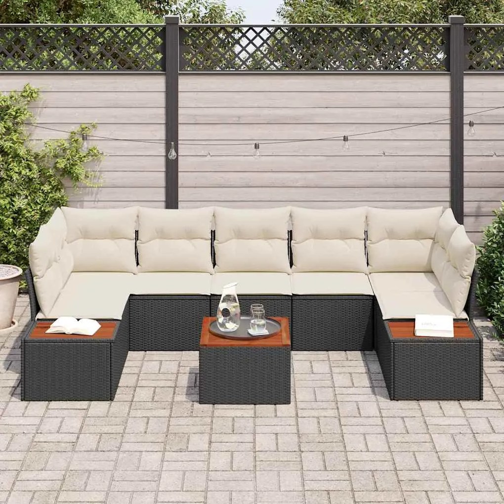 Conjunto de Sofá de Jardim vidaXL de 8 Peças com Almofadas Preto Polir