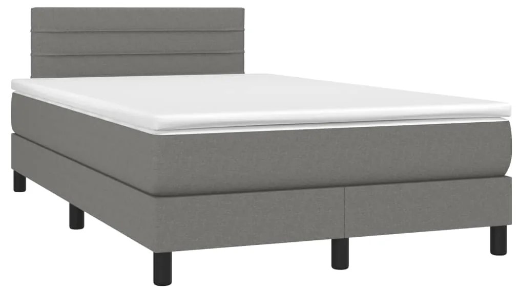 Cama box spring c/ colchão e LED 120x200 cm tecido cinza-escuro