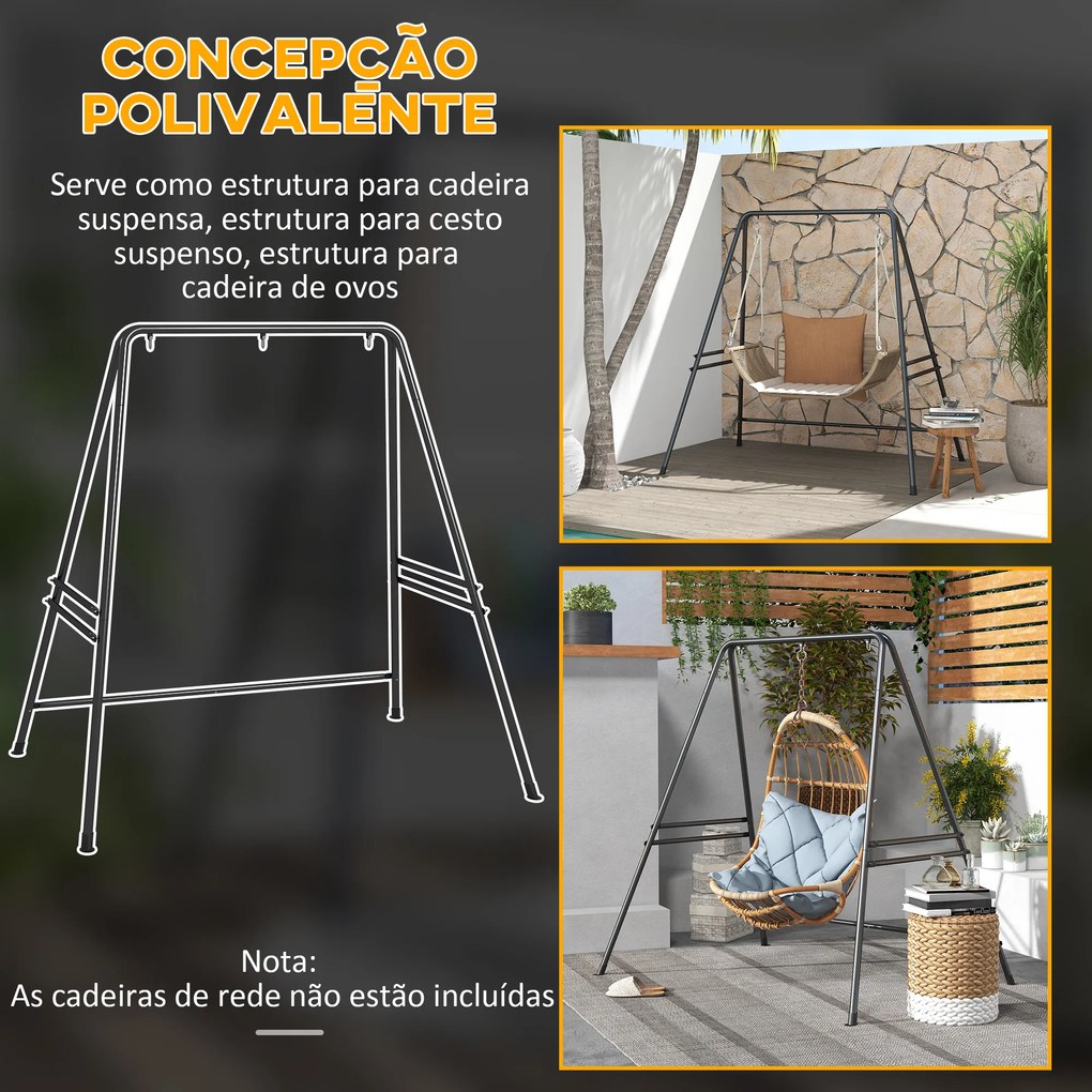 Suporte para cadeira suspensa Jardim 130 cm Suporte para Baloiço com Estrutura em Aço Capacidade 150 kg para (Cadeira Não incluida) Pátio Jardim Preto