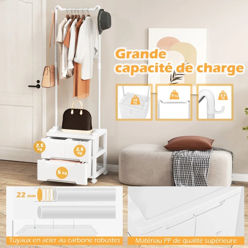 Cômoda independente para roupas resistentes com haste para pendurar e prateleiras de armazenamento - branca
