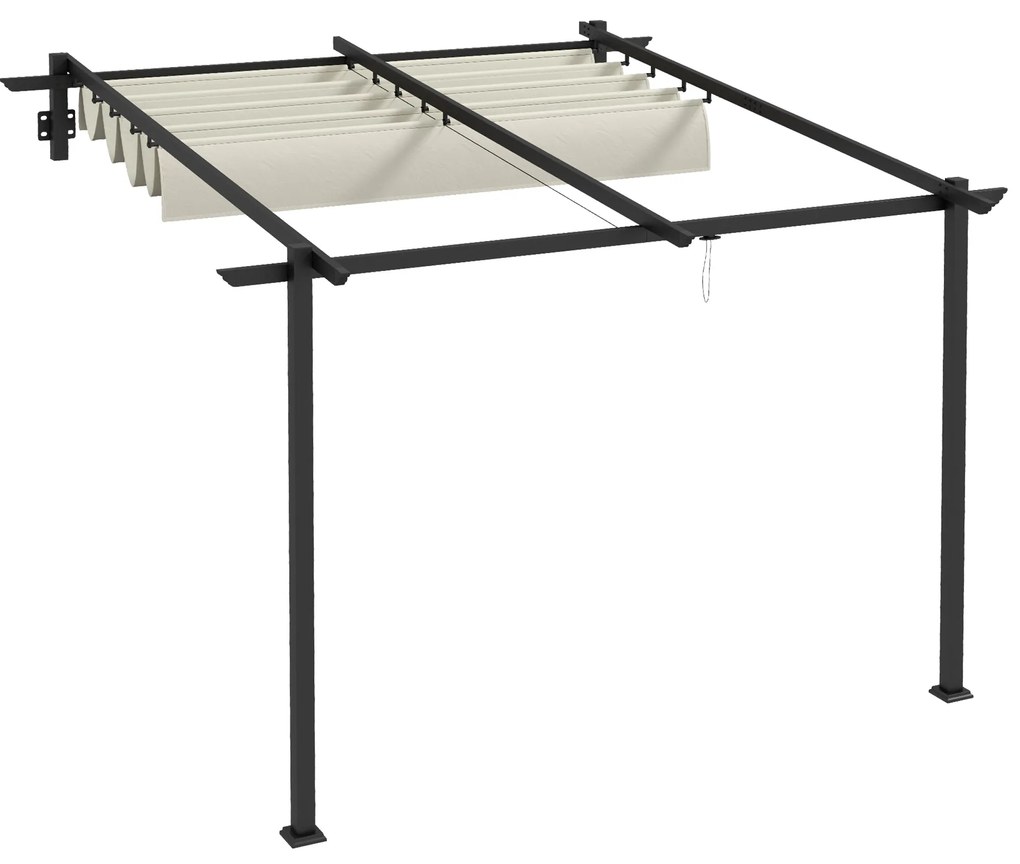 Outsunny Pérgola de Parede 3x3 m Pérgola de Jardim com Teto Retrátil de Poliéster e Estrutura de Aço Creme e Cinza Escuro