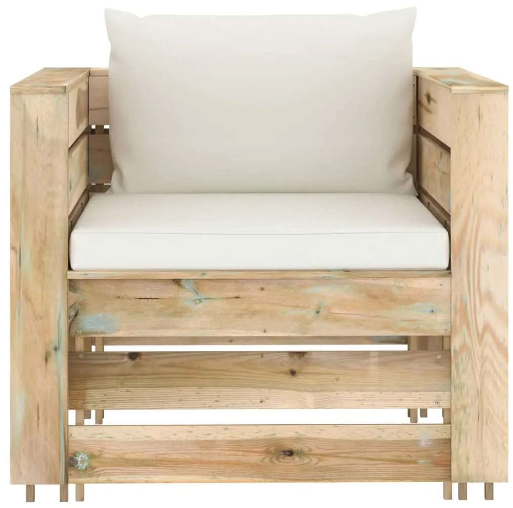 2 pcs conj. lounge jardim c/ almofadões madeira impreg. verde