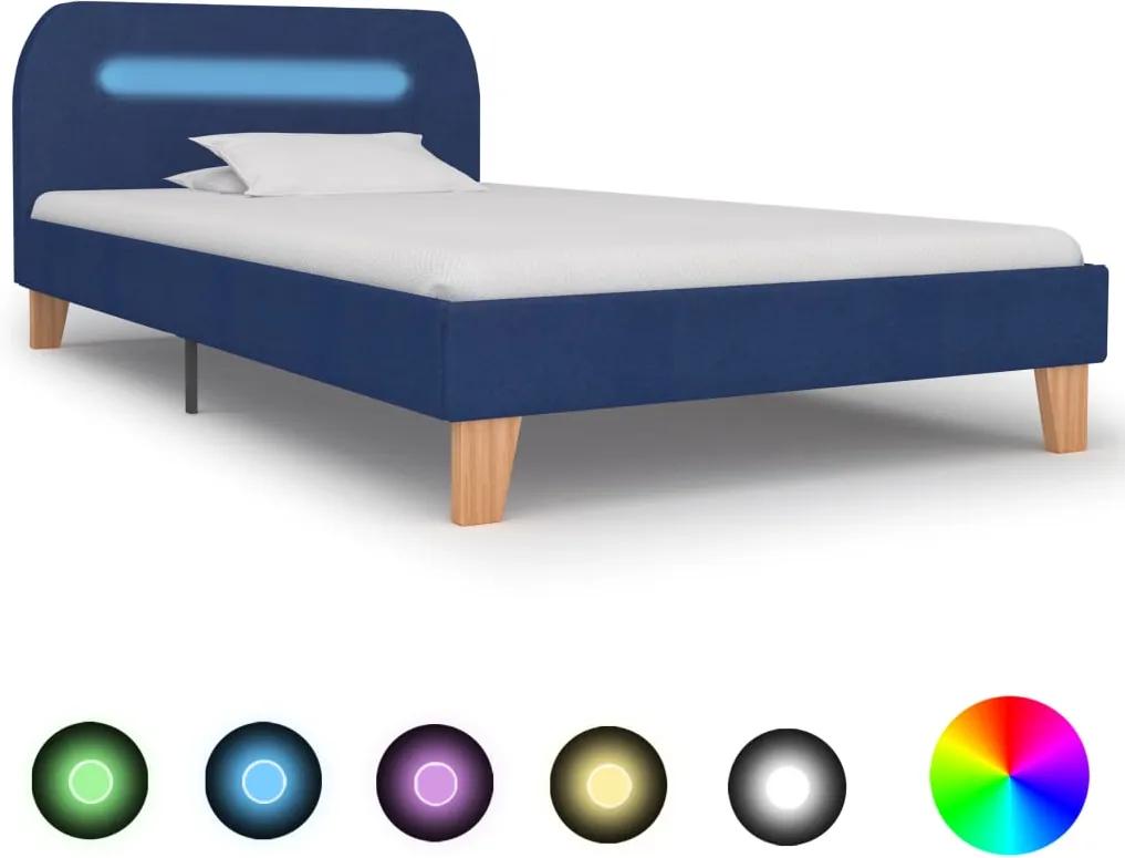 Estrutura de cama com LEDs em tecido 90x200 cm azul