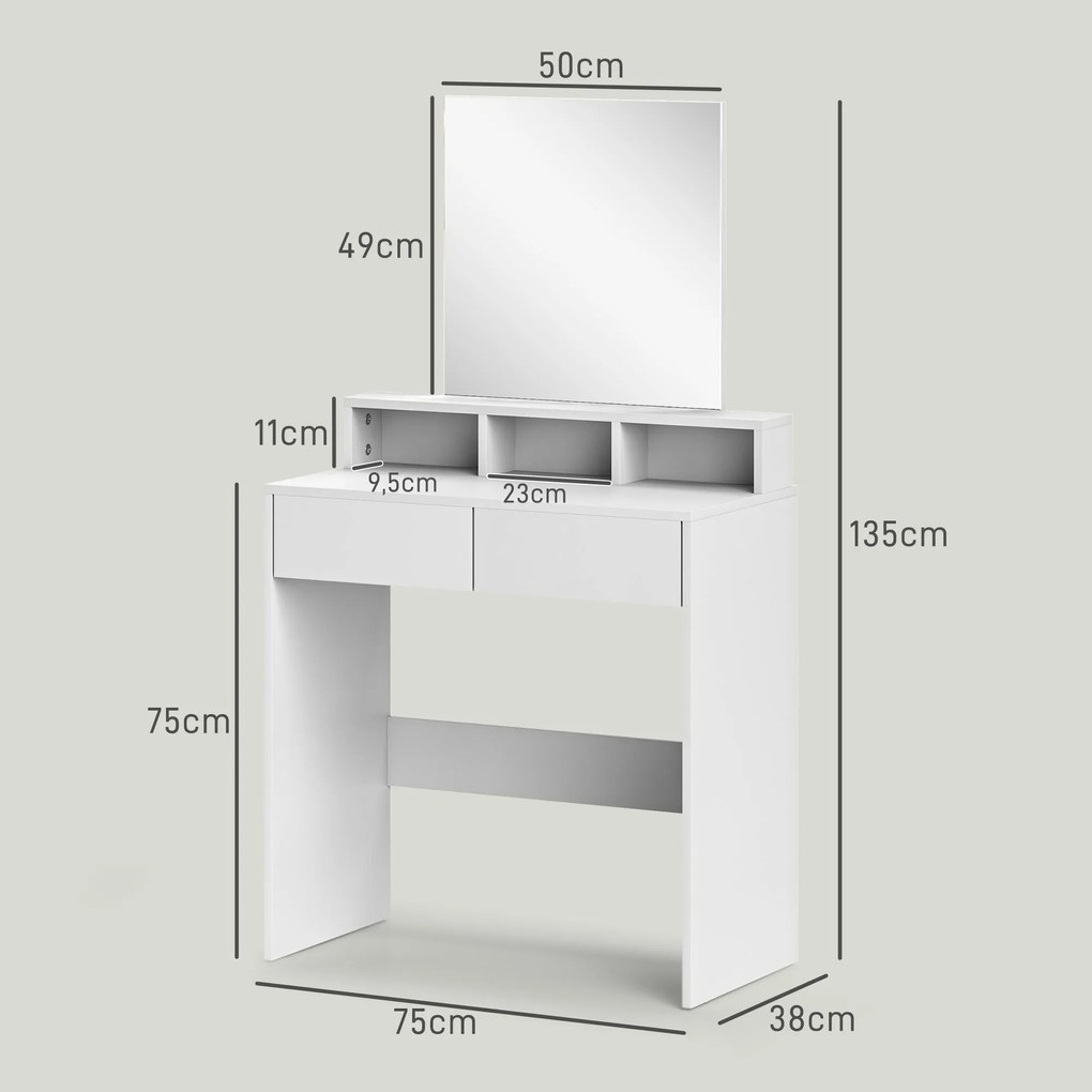 Toucador de Maquilhagem "Astrid" – 75x38x135 cm – Branco
