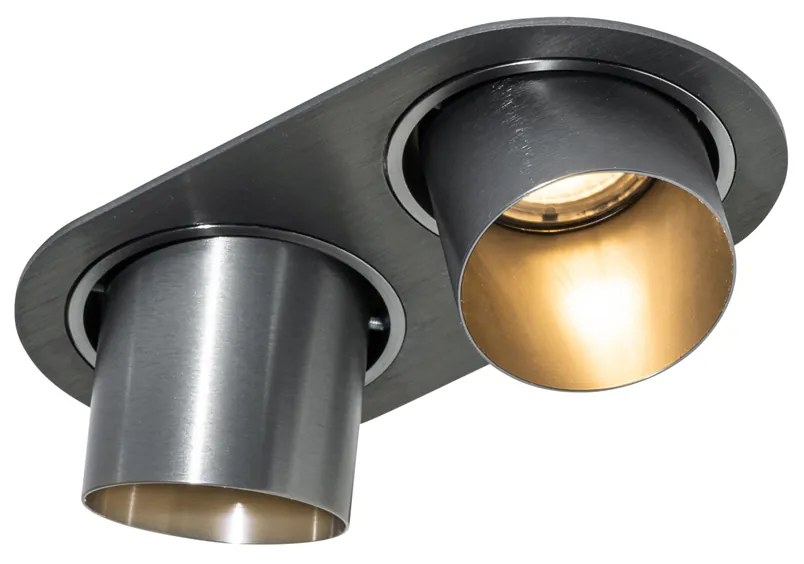 Set van 6 inbouwspots gunmetal GU10 50mm 2-lichts - Installa Moderno