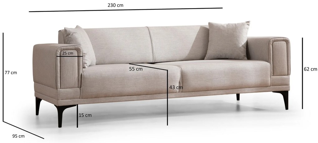 Sofá-Cama de 3 Lugares Horizon – Ecru – 215x85x77 cm