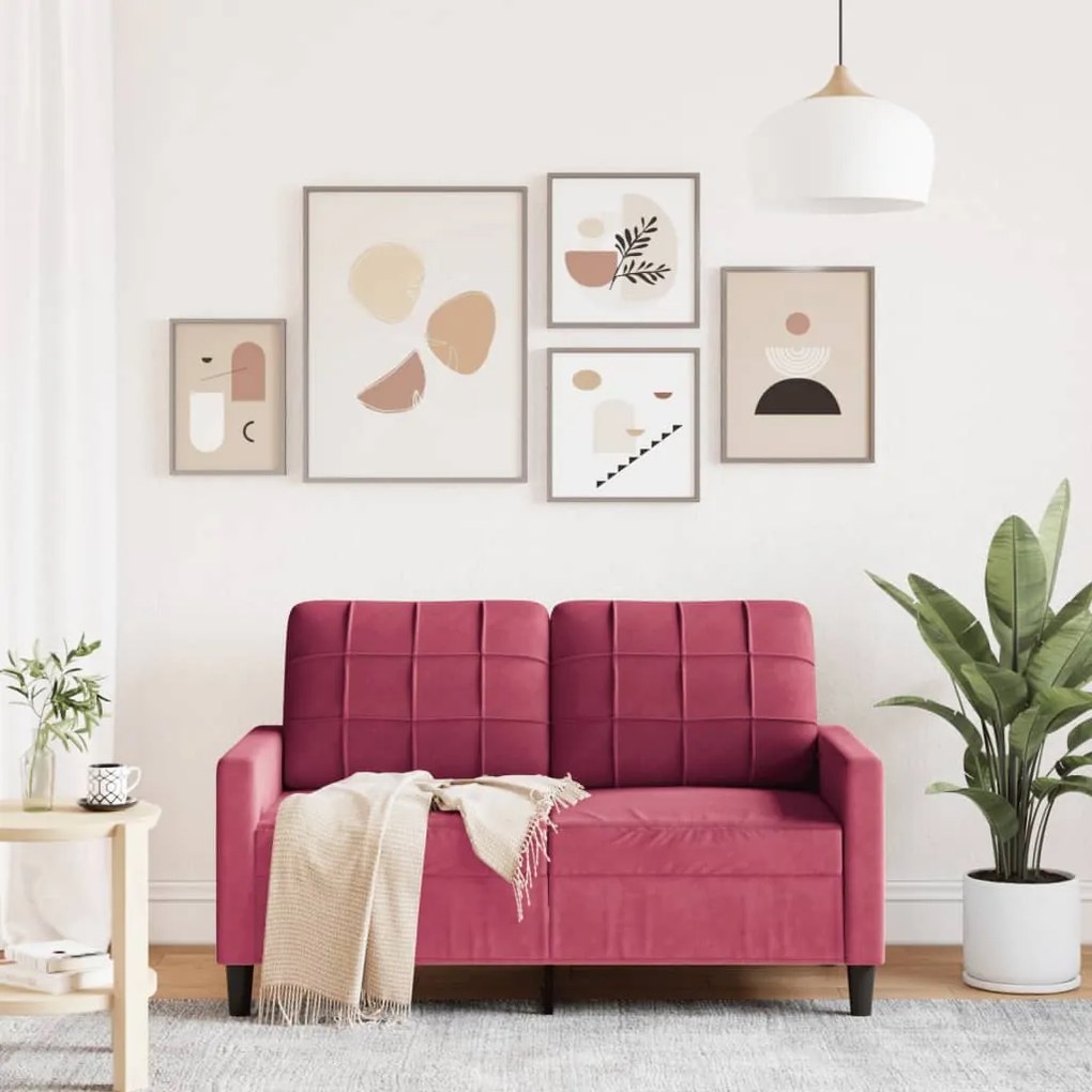 Sofá de 2 lugares veludo 120 cm vermelho tinto