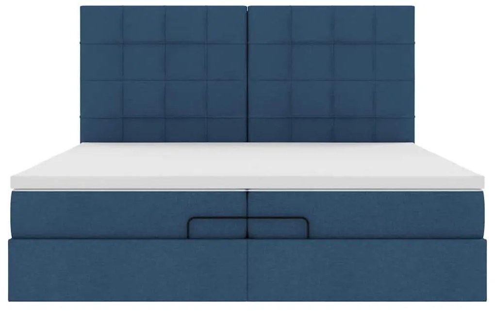 Estrutura de cama otomana com colchões 200x200cm tecido azul