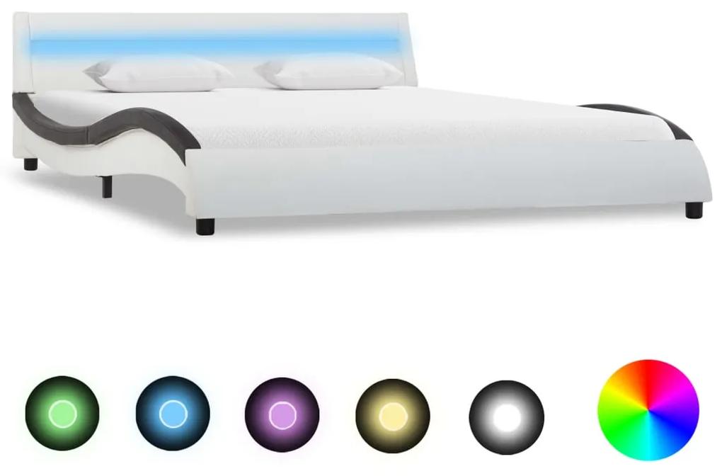 285682 vidaXL Estrutura cama c\ LED 160x200cm couro artificial branco e preto