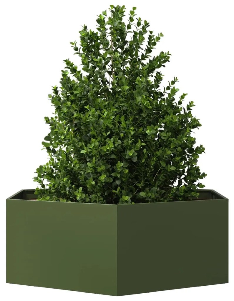 Vaso/floreira jardim hexagonal 138x120x45 cm aço verde azeitona