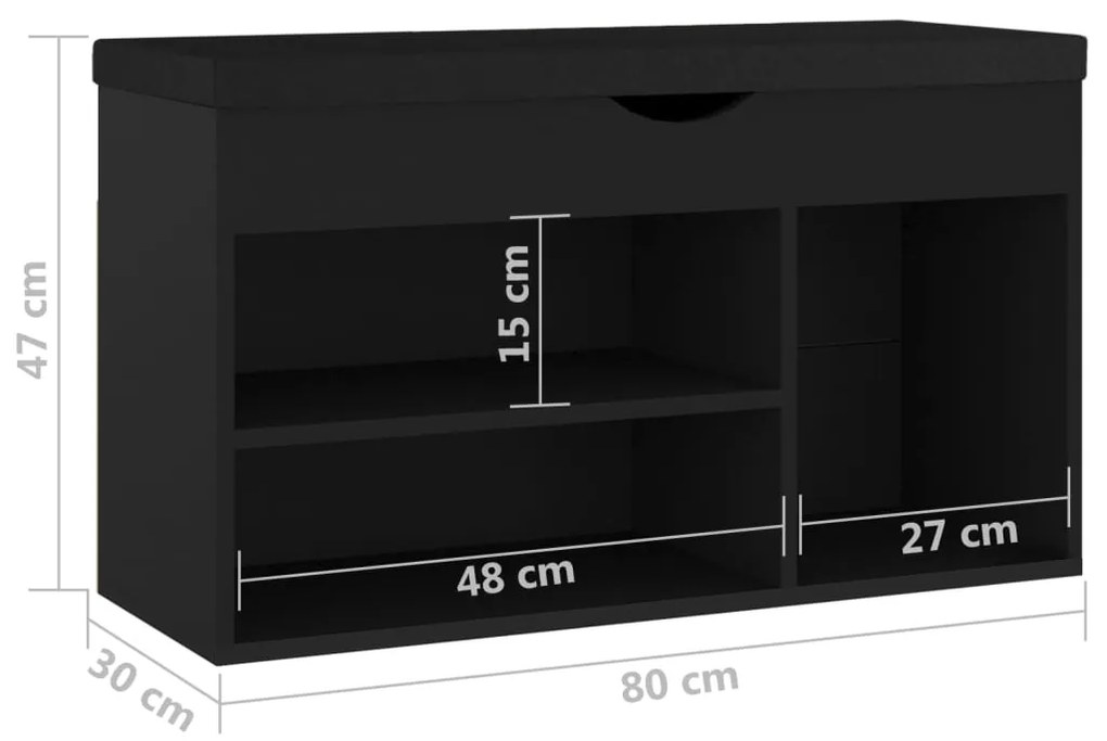 Banco sapateira + almofadão 80x30x47 cm derivados madeira preto