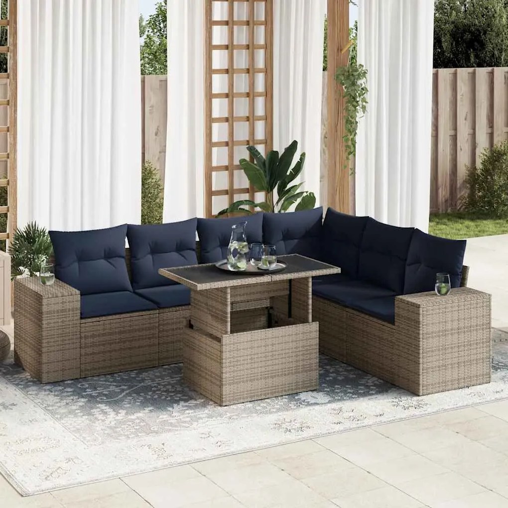 vidaXL 14 pcs conjunto sofás jardim almofadões vime PE/acácia cinzento