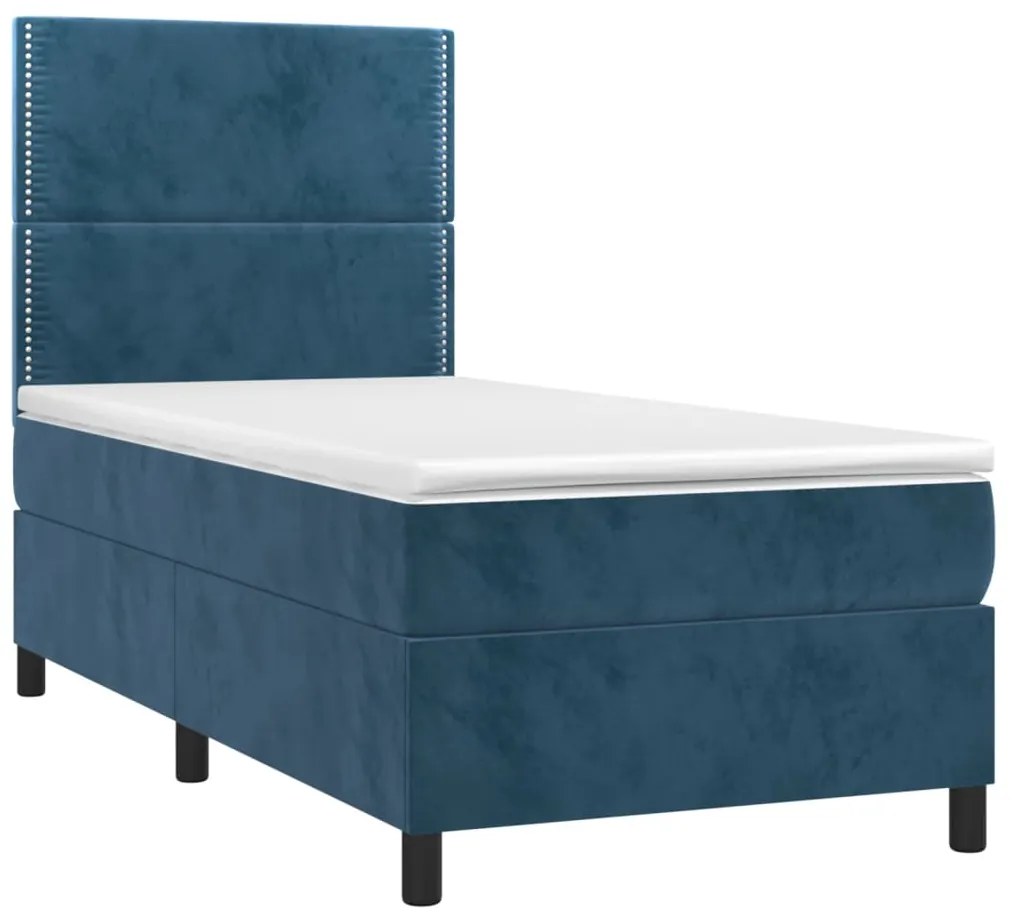Cama com molas/colchão 90x190 cm veludo azul-escuro