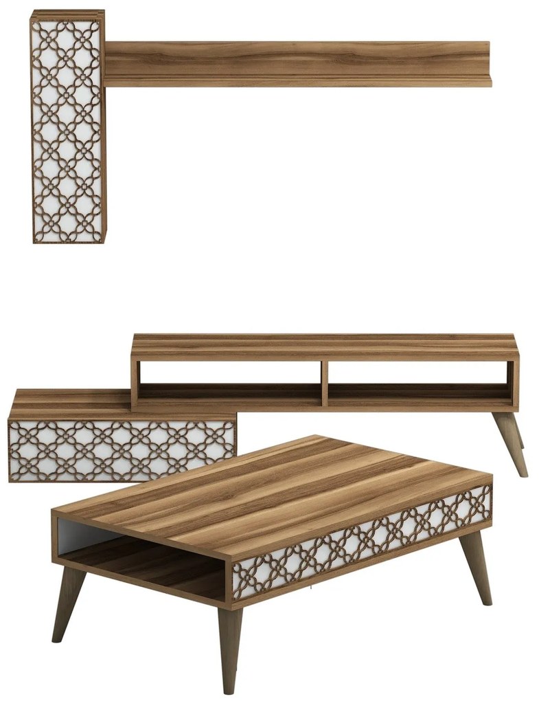 Conjunto de Mobiliário de Sala Planet – Nogueira e Branco – Diversas M