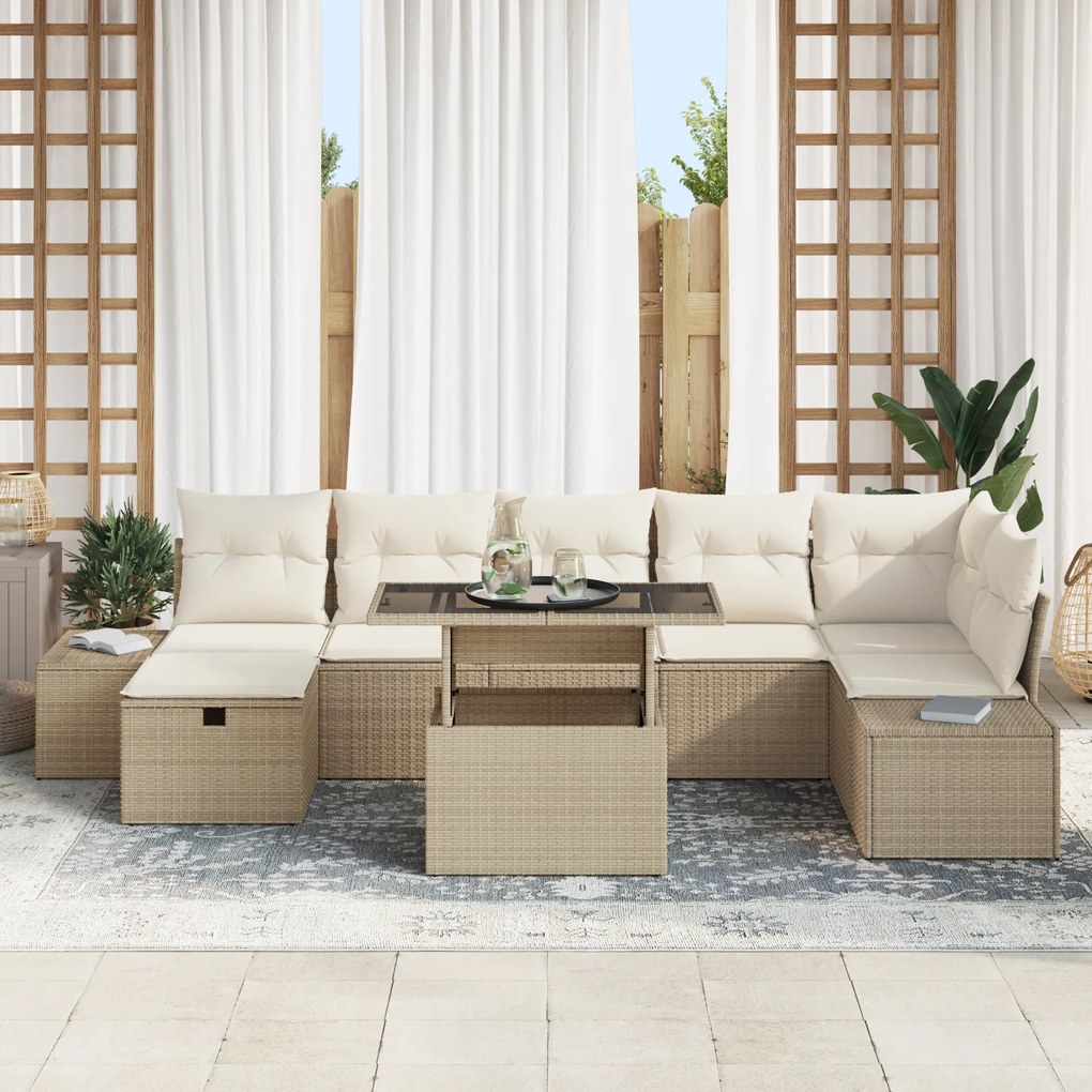 Conjunto de Sofá de Jardim em 8 peças com Almofadas Bege em Rattan Pol