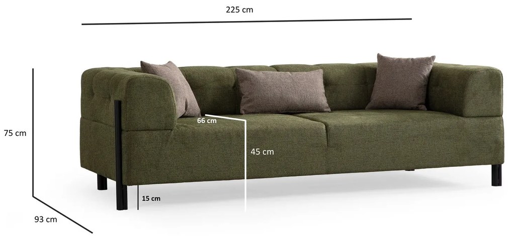 Sofá de 3 Lugares Gio – Verde – 225x93x75 cm